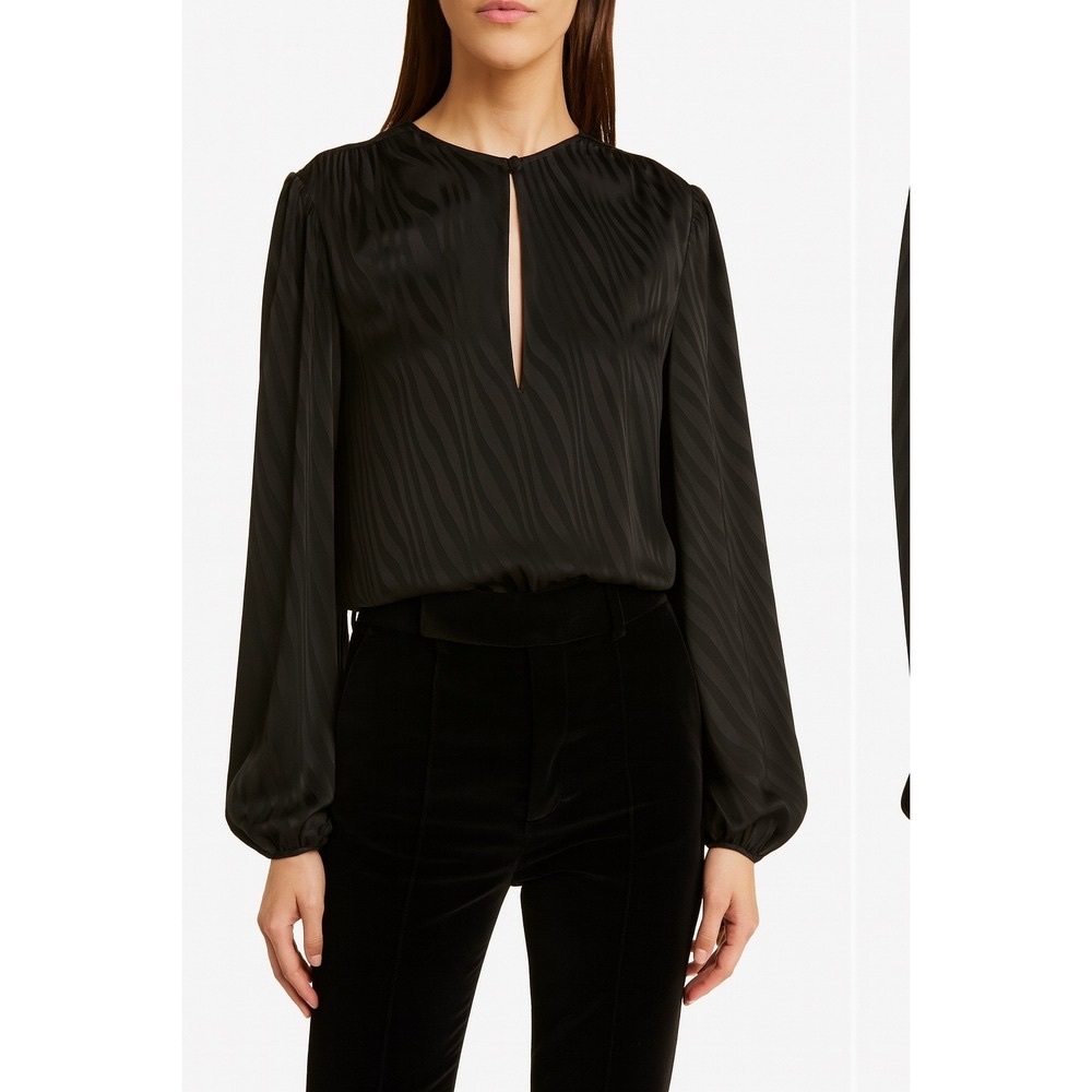 NWT FRAME Print Keyhole Blouse Black Sz XS OVERSIZED $388
